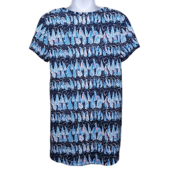 Lilly Pulitzer Etta V-Neck Top Womens S Blue Sails & Stripes T-Shirt Tee NEW NWT - Picture 2 of 14